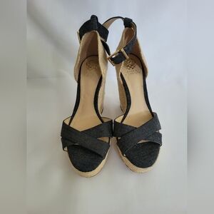 New Vince Camuto Espadrille Wedge Sandals Denim Blue Ankle Strap 9.5